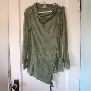 Wrangler Green Cowl Neck Long Sleeve Stretchy Fringe Sweater Size Medium